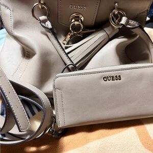 GUESS Women's Beige Shoulder Bag and Wallet